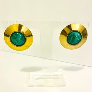 Oversized Vintage Emerald Gold Earrings